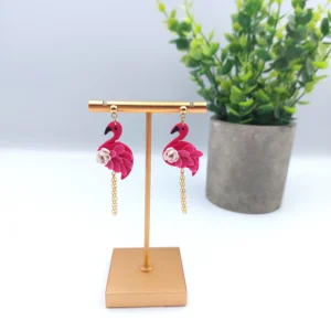 Polymer clay earrings dangle flamingo (Polimer agyag fülbevaló lógó flamingó) (1)