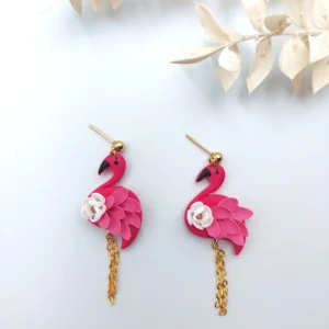 Polymer clay earrings dangle flamingo