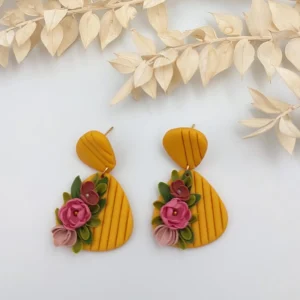 Polymer clay earrings dangle flower