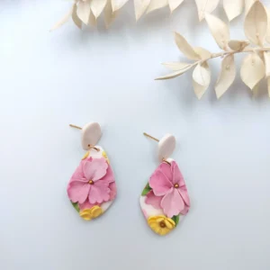 Polymer clay earrings dangle flower