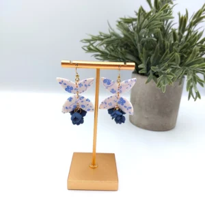 Polymer clay earrings dangle flower (Polimer agyag fülbevaló lógós virág) (1)