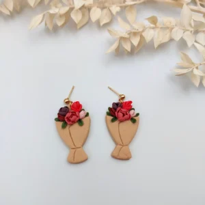 Polymer clay earrings dangle flower bouquet