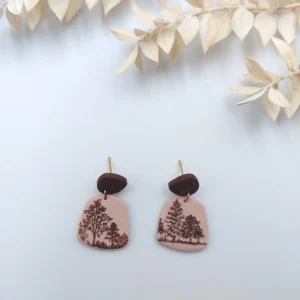 Polymer clay earrings dangle forest print
