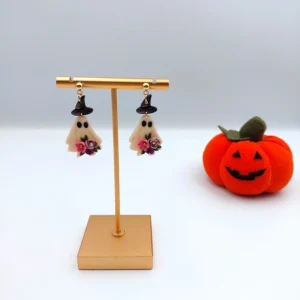 Polymer clay earrings dangle ghost (Polimer agyag fülbevaló lógós szellem) (1)
