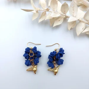 Polymer clay earrings dangle hummingbird