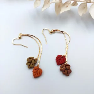 Polymer clay earrings dangle leaf