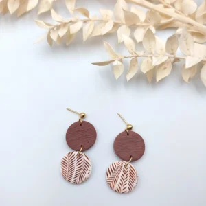 Polymer clay earrings dangle leaf print