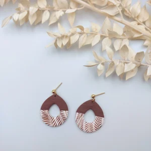Polymer clay earrings dangle leaf print