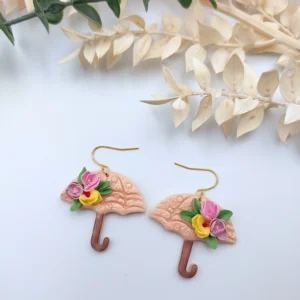 Polymer clay earrings dangle opened umbrella