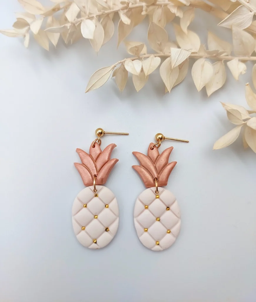Polymer clay earrings dangle pineapple
