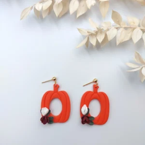 Polymer clay earrings dangle pumpkin (Polimer agyag fülbevaló lógó sütőtök)