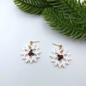 Polymer clay earrings dangle snowflake (Polimer agyag fülbevaló lógós hópehely)