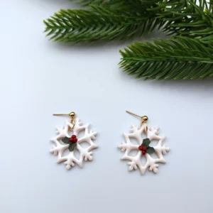 Polymer clay earrings dangle snowflake (Polimer agyag fülbevaló lógós hópehely)