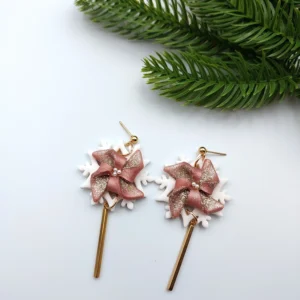 Polymer clay earrings dangle snowflake (Polimer agyag fülbevaló lógós hópehely)