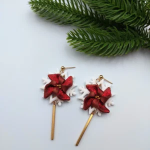 Polymer clay earrings dangle snowflake (Polimer agyag fülbevaló lógós hópehely)