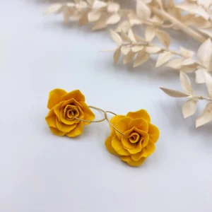 Polymer clay earrings hoop rose