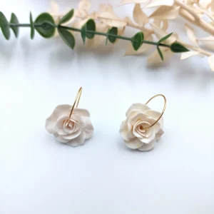 Polymer clay earrings hoop rose