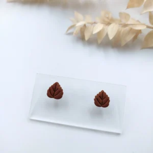 Polymer clay earrings leaf stud