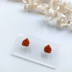 Polymer clay earrings leaf stud