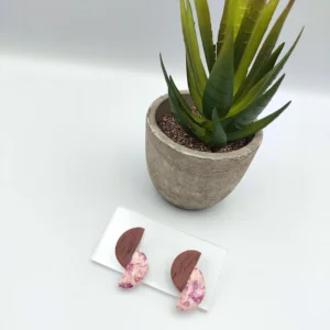 Polymer clay earrings mirror semicircle stud