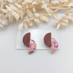 Polymer clay earrings mirror semicircle stud