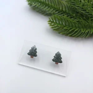 Polymer clay earrings pine stud