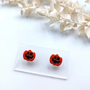 Polymer clay earrings pumpkin stud