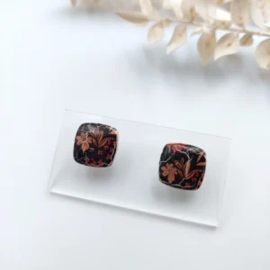 Polymer clay earrings square stud (Polimer agyag fülbevaló bedugós négyzet)